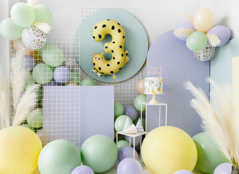 Giant Yellow Cheetah Print Number 3 Foil Balloon, 42in