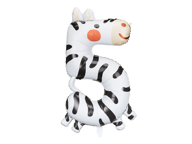 Giant White and Black Zebra Number 5 Balloon, 39in