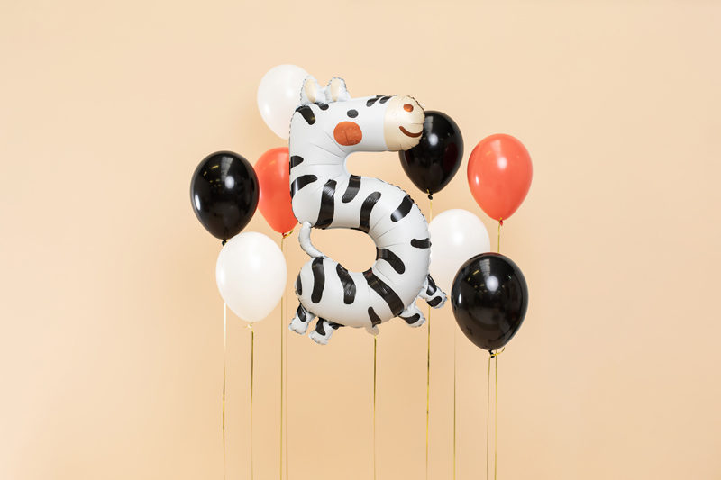 Giant White and Black Zebra Number 5 Balloon, 39in
