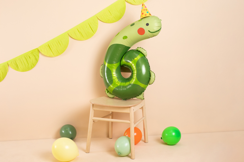 Giant Green Turtle Number 6 Foil Balloon, 37in