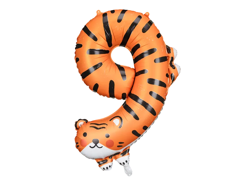 Orange Tiger Number 9 Balloon, 34in