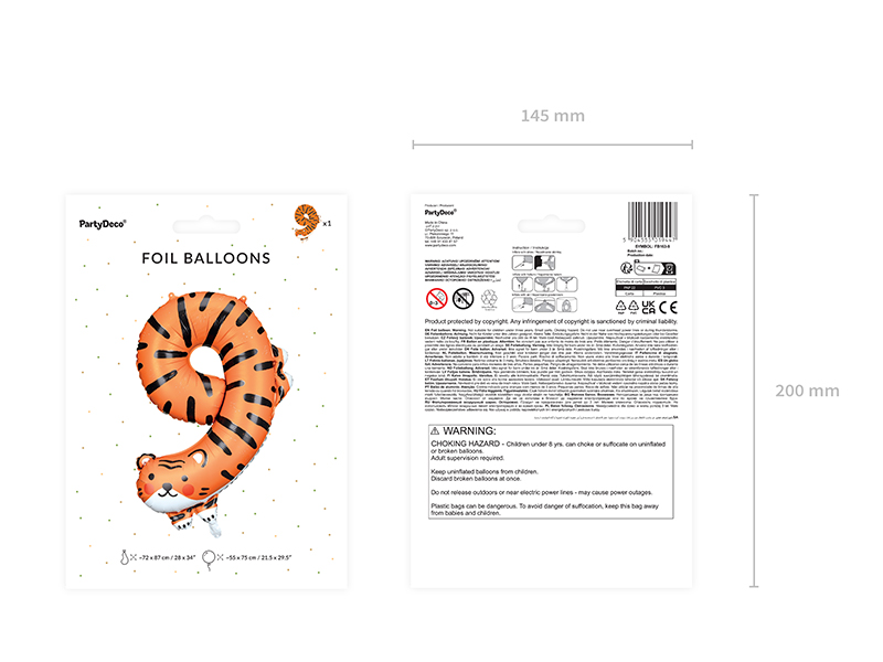 Orange Tiger Number 9 Balloon, 34in