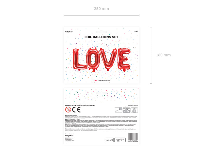 Red "LOVE" Foil Balloons, 14in