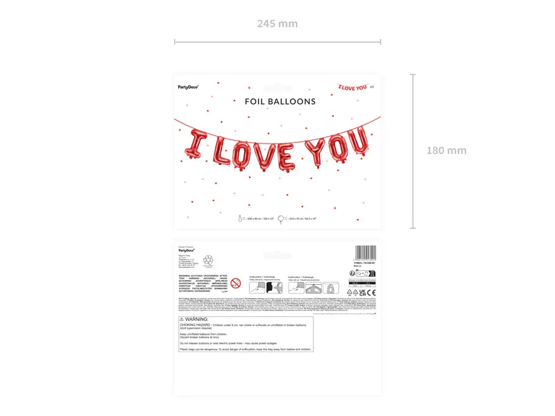 Giant Red "I Love You" Foil Balloon Banner, 102in