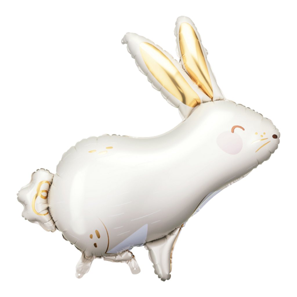 Giant White and Gold Rabbit Foil Balloon, 35in