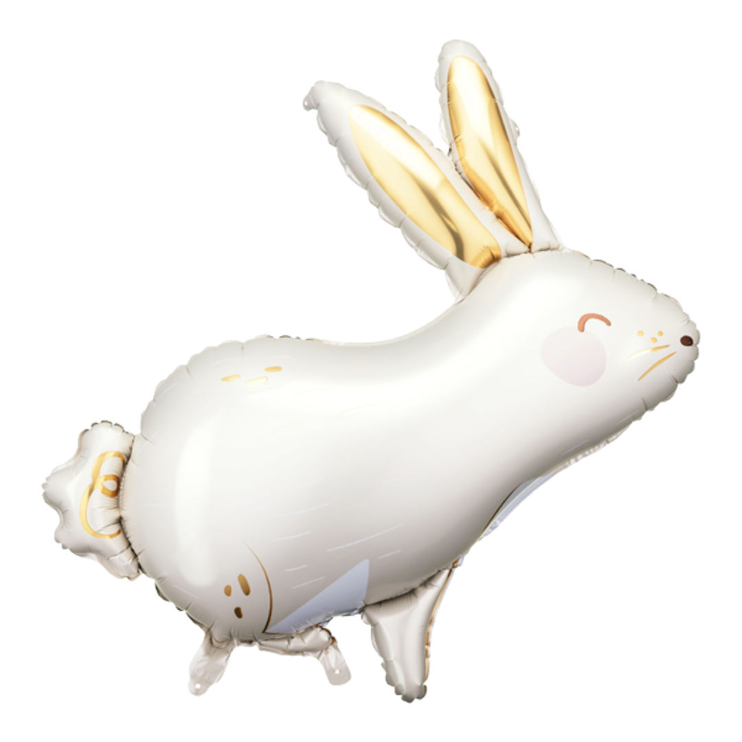Giant White and Gold Rabbit Foil Balloon, 35in