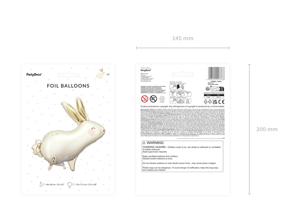 Giant White and Gold Rabbit Foil Balloon, 35in