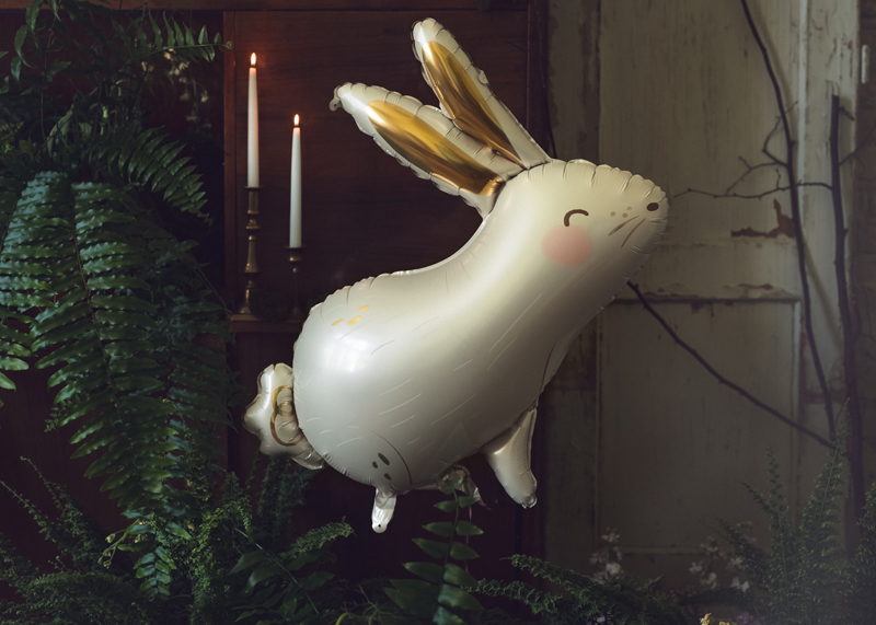 Giant White and Gold Rabbit Foil Balloon, 35in