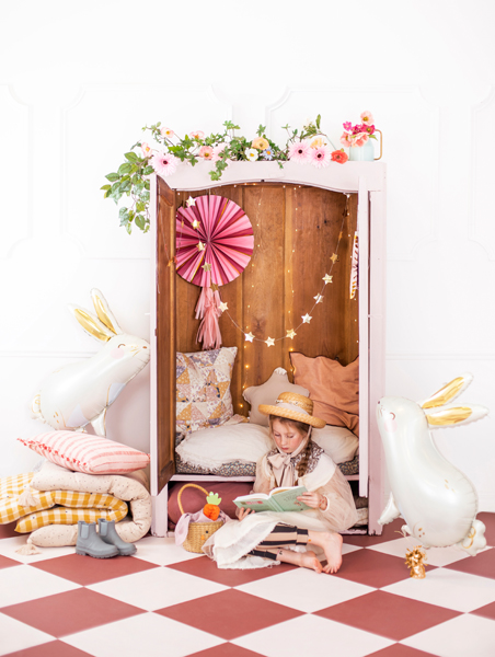 Giant White and Gold Rabbit Foil Balloon, 35in