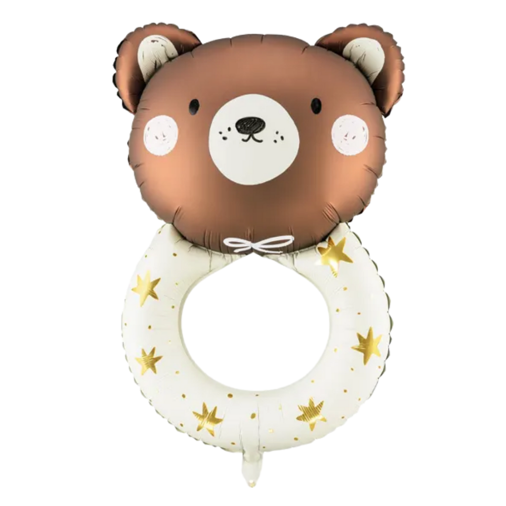 Teddy Rattle Shaped Baby Shower Foil Balloon, 26in