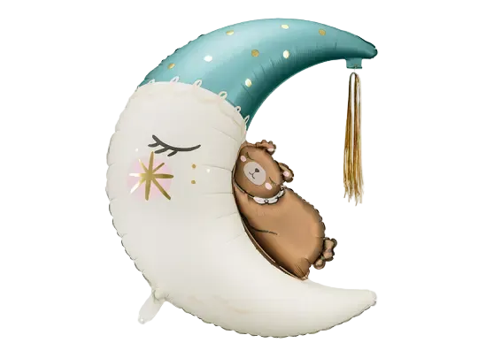 Giant White and Blue Sleepy Bear on the Moon Foil Balloon, 38in
