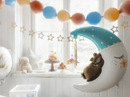 Giant White and Blue Sleepy Bear on the Moon Foil Balloon, 38in