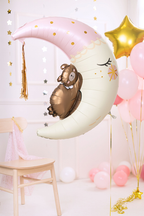 Giant White and Pink Sleepy Bear on the Moon Foil Balloon, 38in
