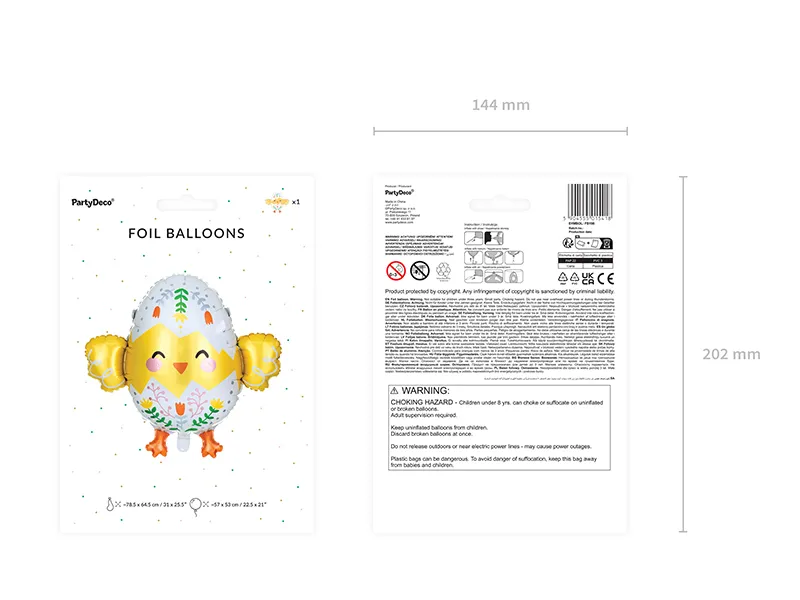 Multicolor Chick in Egg Foil Balloon, 22in