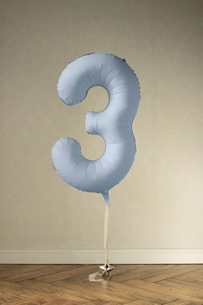 Blue Number 3 Foil Balloon, 34in