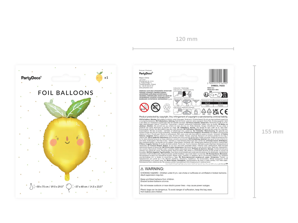 Yellow Smiling Lemon Foil Balloon, 30in