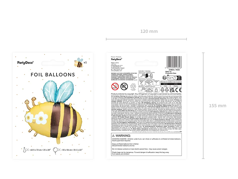 Yellow Striped Bumble Bee Foil Balloon, 28in