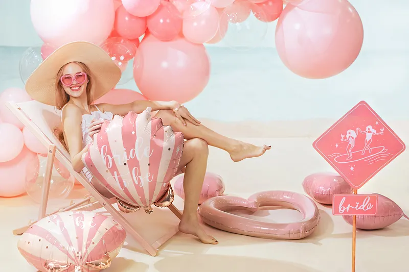 Pink and White Stripe Seashell Shaped Bridal Shower Foil Balloon, 20in