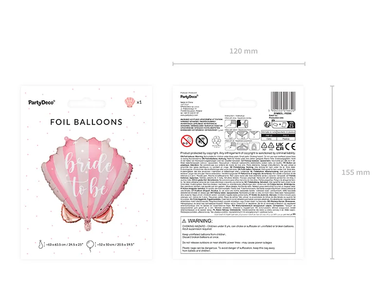 Pink and White Stripe Seashell Shaped Bridal Shower Foil Balloon, 20in