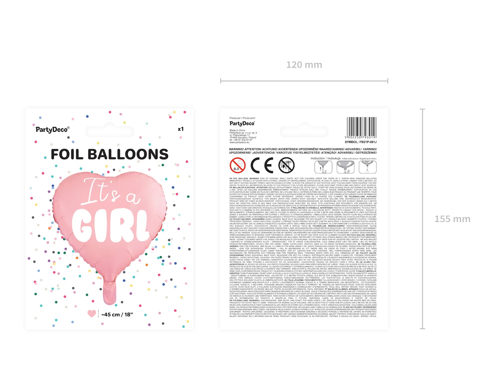 Pink "It's A Girl" Gender Reveal Heart Foil Balloon, 18in