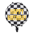 Black and White Checkered Flag "Happy Birthday" Foil Balloon, 14in