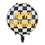 Black and White Checkered Flag "Happy Birthday" Foil Balloon, 14in