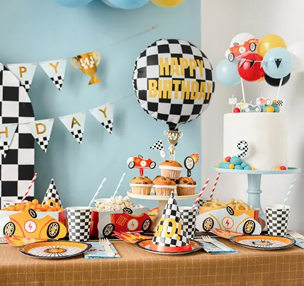 Black and White Checkered Flag "Happy Birthday" Foil Balloon, 14in