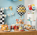 Black and White Checkered Flag "Happy Birthday" Foil Balloon, 14in