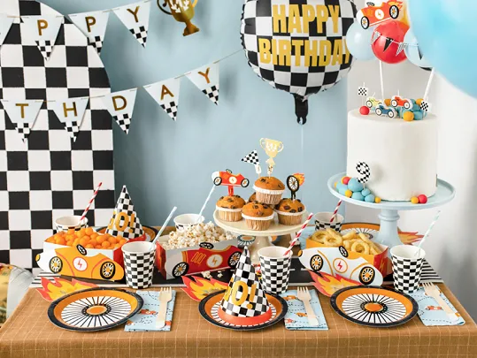 Black and White Checkered Flag "Happy Birthday" Foil Balloon, 14in