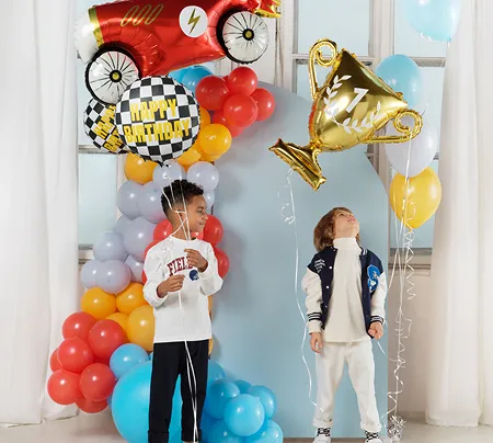 Black and White Checkered Flag "Happy Birthday" Foil Balloon, 14in