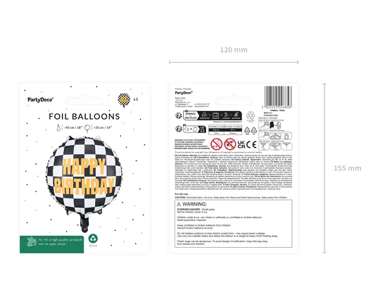 Black and White Checkered Flag "Happy Birthday" Foil Balloon, 14in