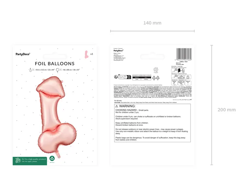 Giant Rose Gold Penis Foil Balloon, 44in