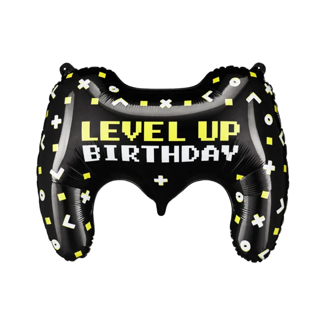 Black Gamepad Shaped "Happy Birthday" Foil Balloon, 25in (SAMPLE)