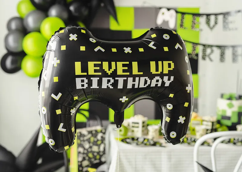 Black Gamepad Shaped "Happy Birthday" Foil Balloon, 25in (SAMPLE)