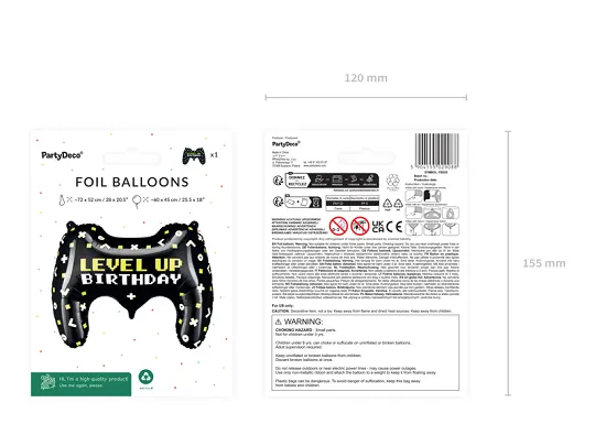 Black Gamepad Shaped "Happy Birthday" Foil Balloon, 25in (SAMPLE)