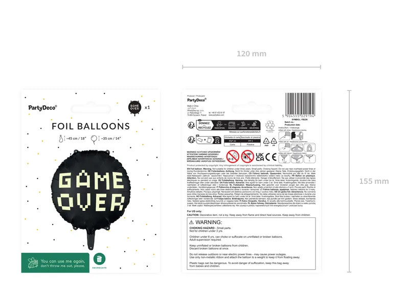 Black Gamer "Game Over" Foil Balloon, 17in