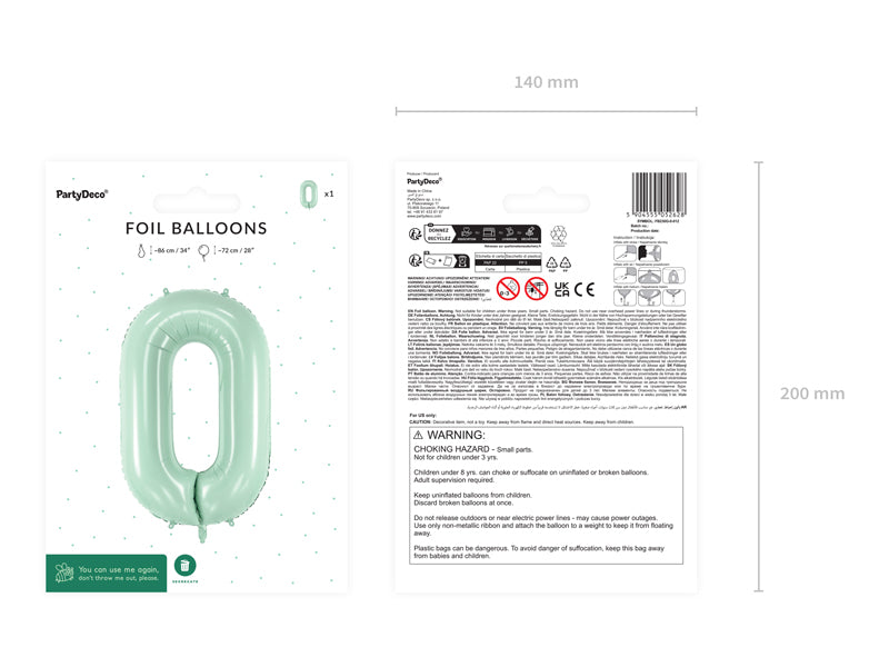Green Number 0 Foil Balloon, 28in
