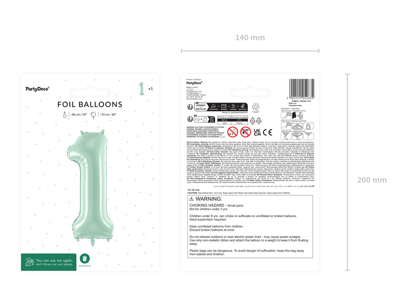 Green Number 1 Foil Balloon, 28in