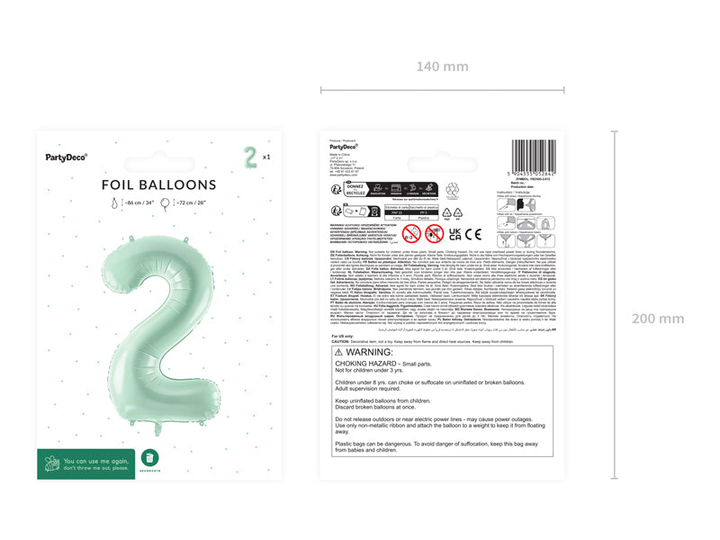 Green Number 2 Foil Balloon, 28in