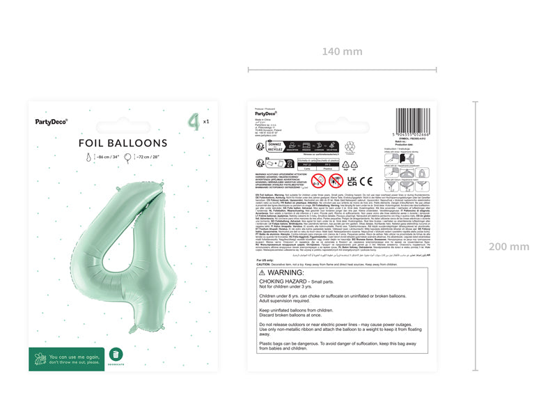 Green Number 4 Foil Balloon, 28in