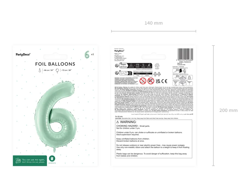Green Number 6 Foil Balloon, 28in