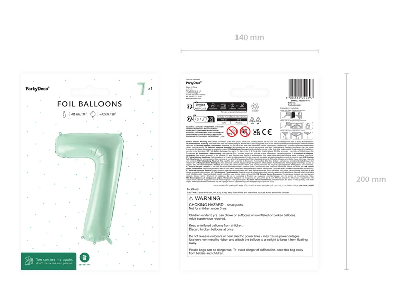 Green Number 7 Foil Balloon, 28in