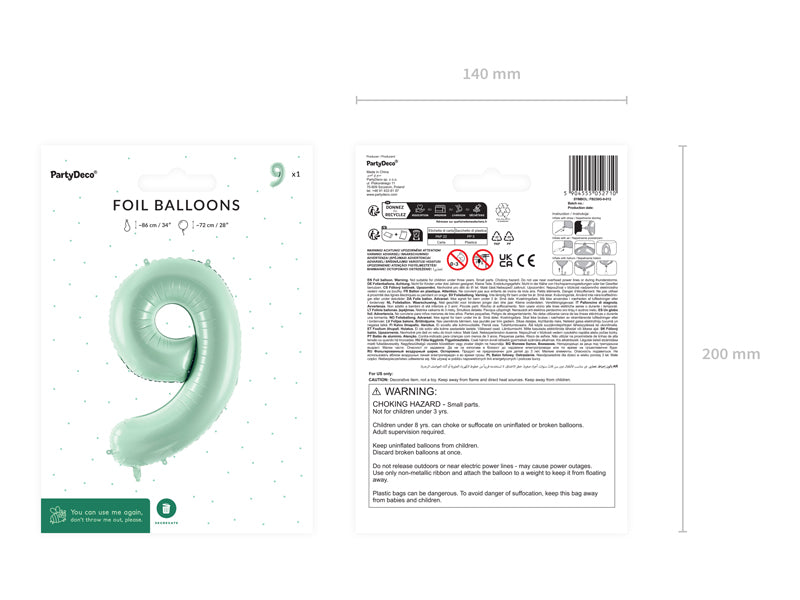 Green Number 9 Foil Balloon, 28in