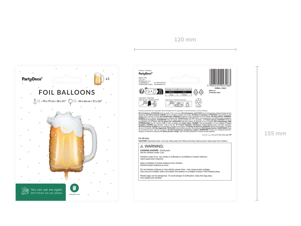 Gold Beer Mug Foil Balloon, 25in
