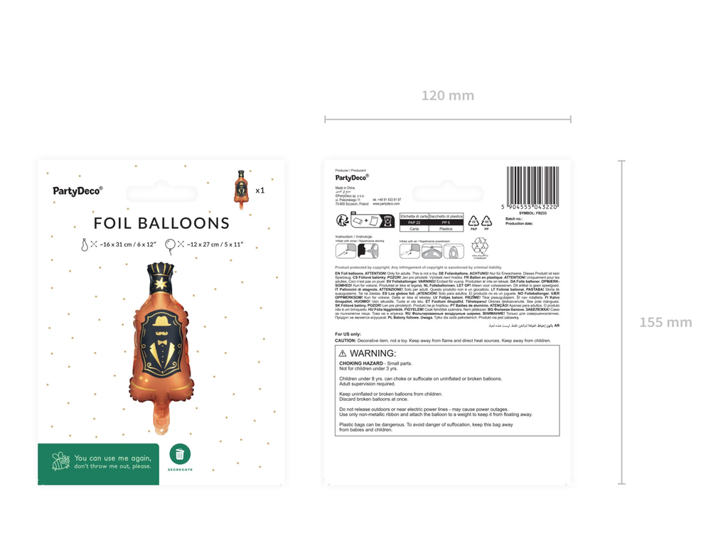 Brown Whisky Bottle Foil Balloon, 11in