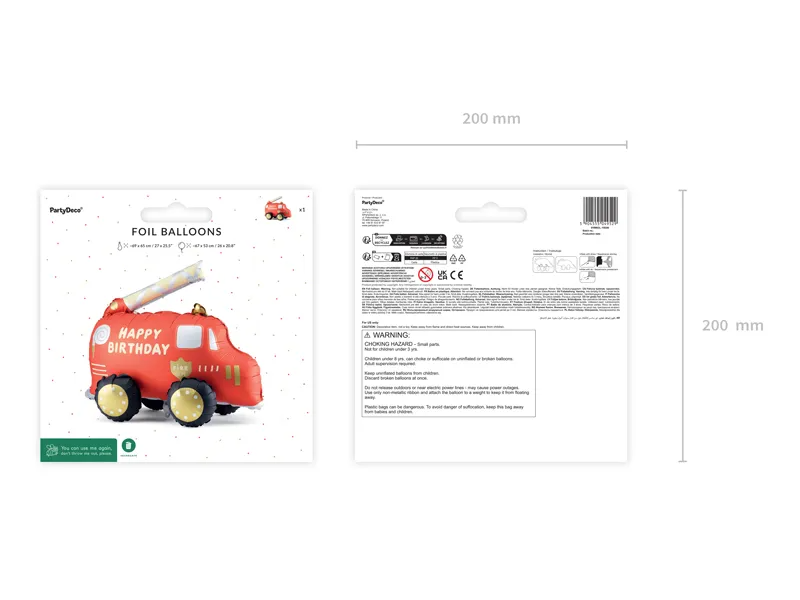 Red Happy Birthday Fire Truck Foil Balloon, 26in