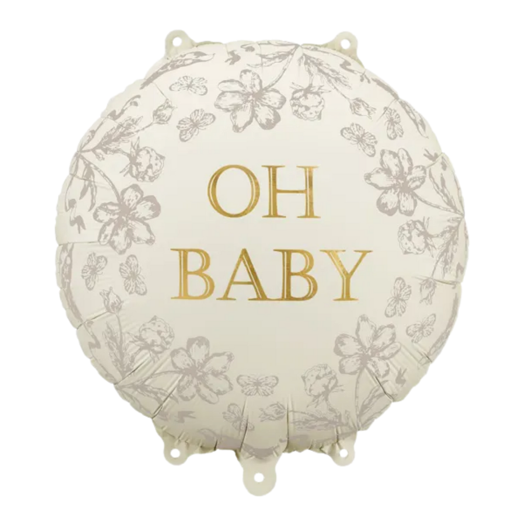 White Floral "Oh Baby" Baby Shower Foil Balloon, 14in