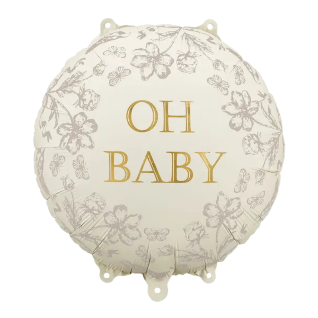 White Floral "Oh Baby" Baby Shower Foil Balloon, 14in