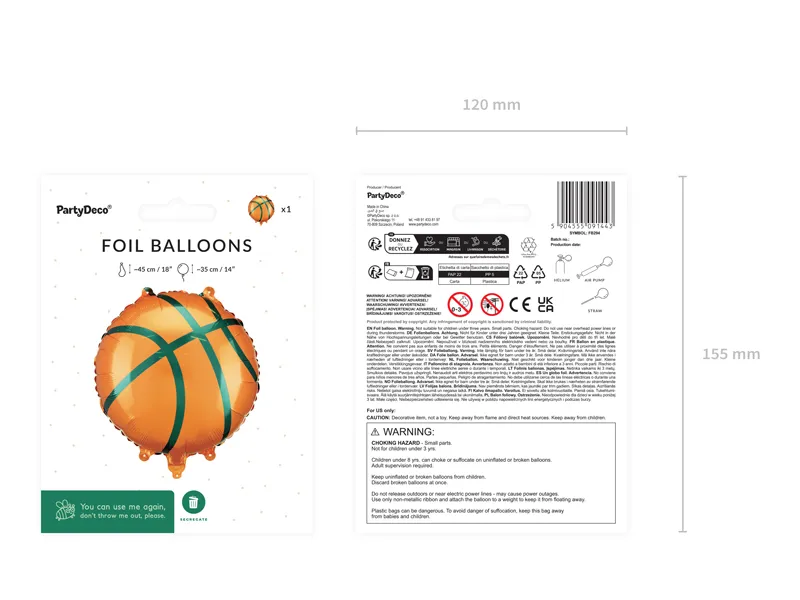 Orange Basket Ball Foil Balloon, 14in