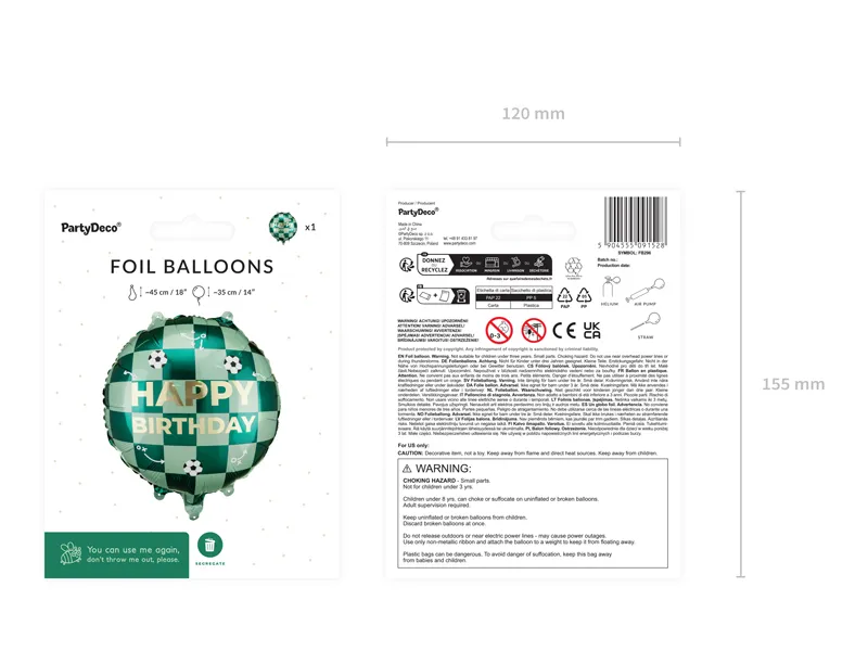 Green Soccer Ball "Happy Birthday" Foil Balloon, 14in